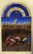 LIMBOURG brothers Les trs riches heures du Duc de Berry: Dcembre (December) sdg oil painting artist